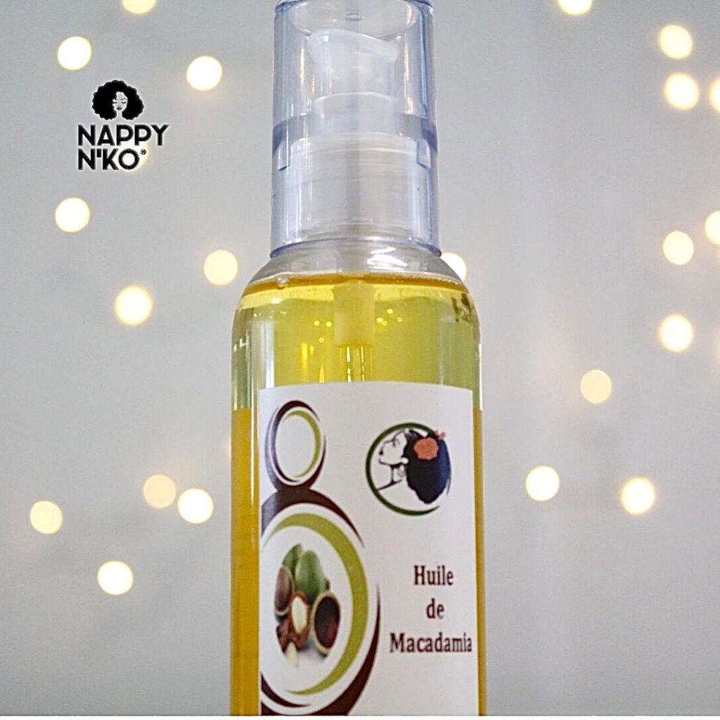 Huile de Macadamia pour le soin des cheveux crépus, frisés ondulés et bouclés